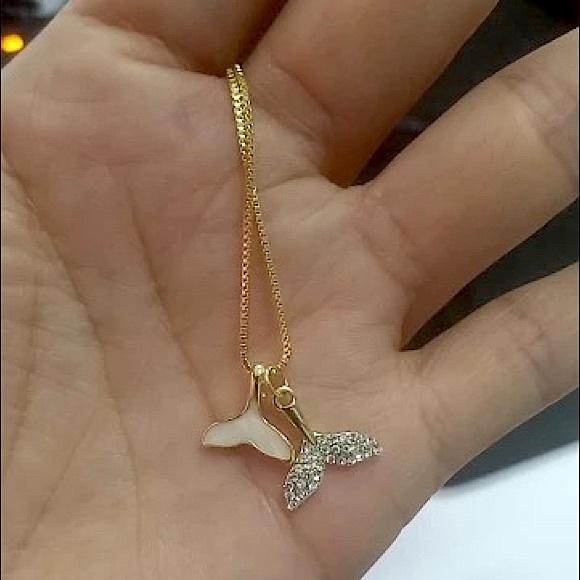 Mermaid fin necklace gold chain cubic zirconia - Picture 4 of 4